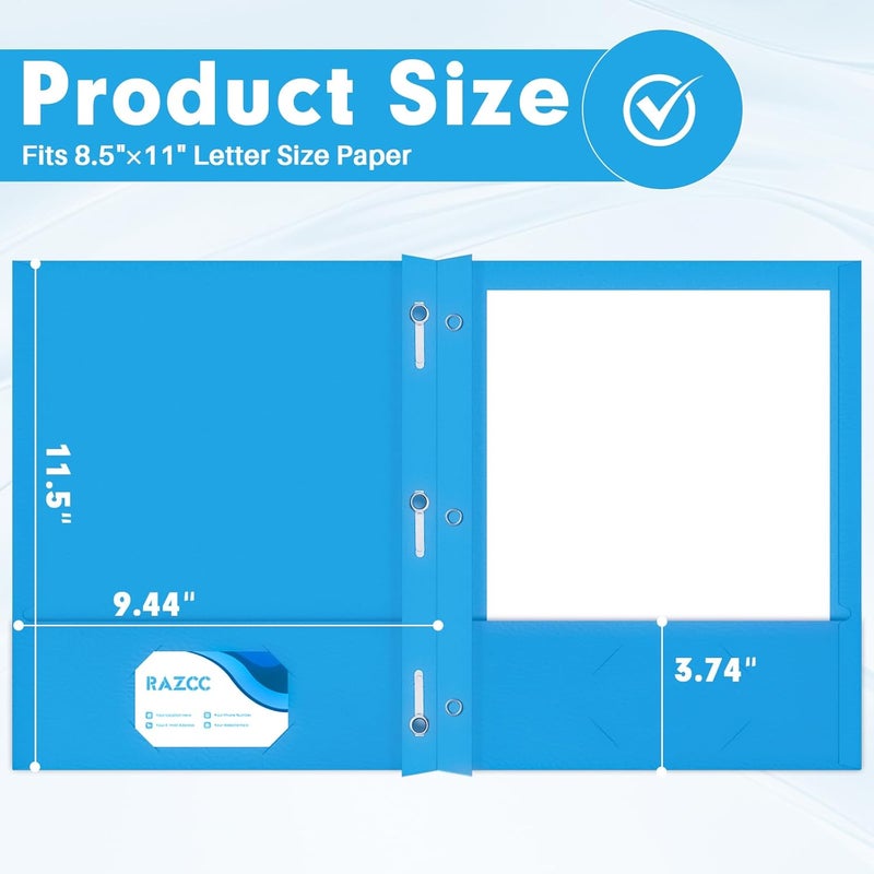 RAZCC Two Pocket Folders, 50 Pack Two Pocket Folders with Prongs, 3 Prong Folders Fit Letter Size Paper, Pocket File Folders for School Office Home Business, Blue - Image 2